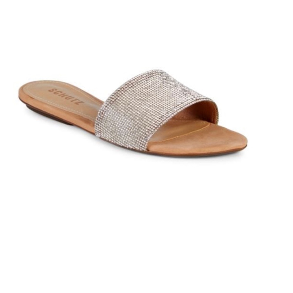 Schutz Queren Embellished Flat Slide Sandals